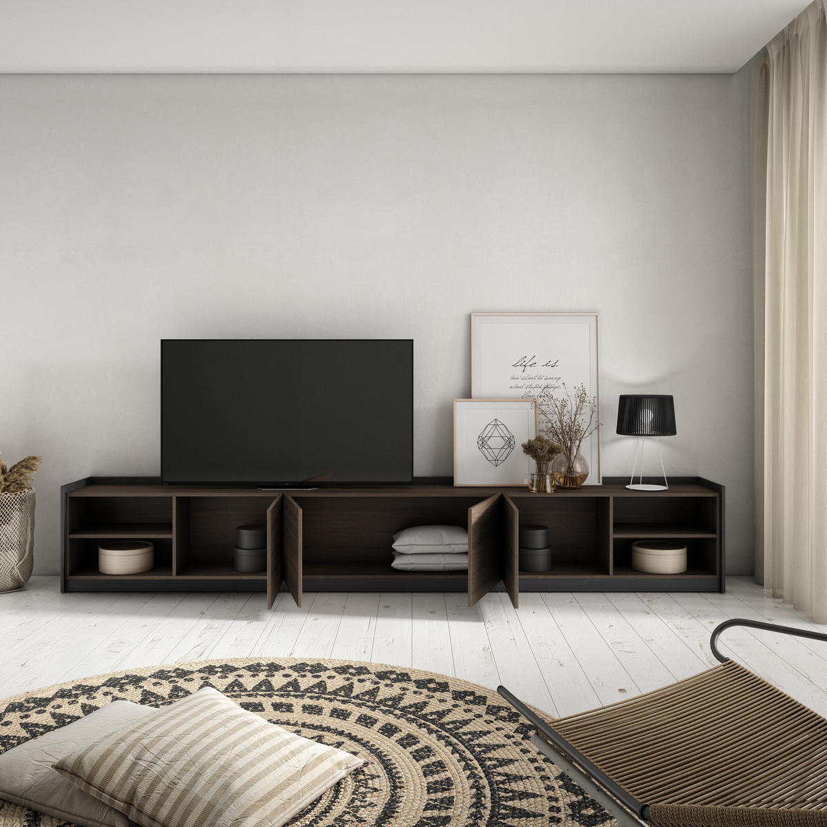 TV-SCHRANK, Lowboard, 310/37/50cm, Für TV-Geräte bis zu 80", Eiche und Schwarz - Dunkelbraun, Holzwerkstoff (310/50/37cm) - Skraut Home