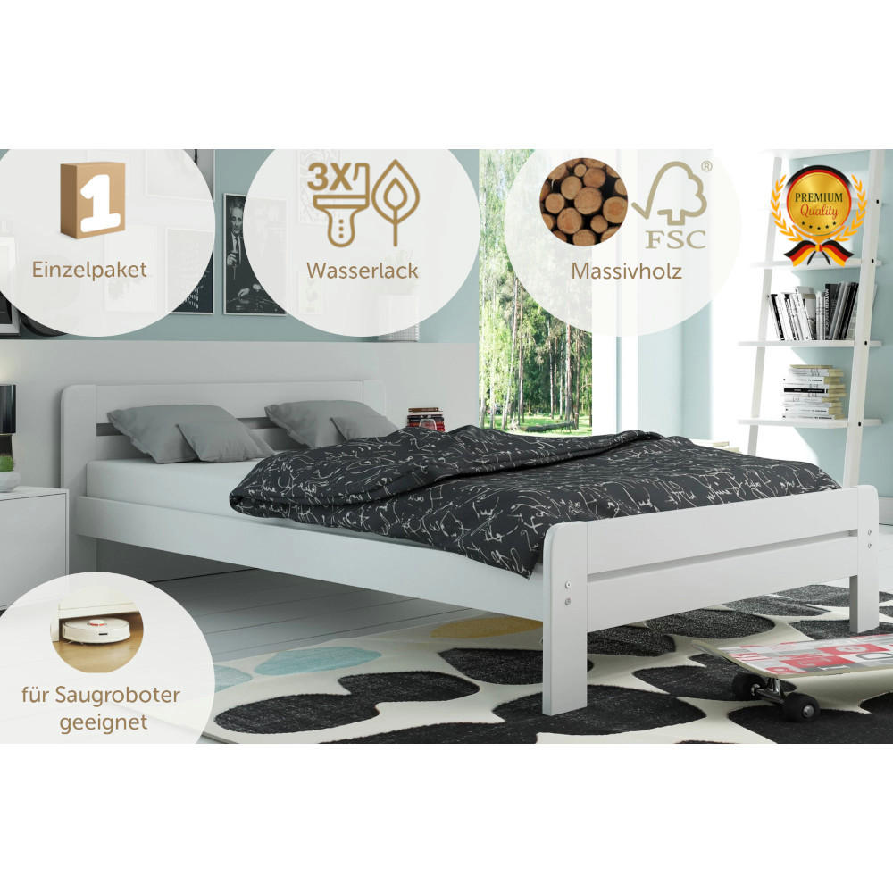 BETT Dallas 140x200cm Weiß Holzbett mit Lattenrost - Weiß, Holz (140/200cm) - Interbeds
