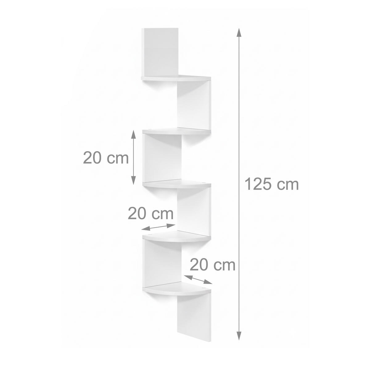 ROHOVÝ reg. - biela, kompozitné drevo (20/125/20cm) - Relaxdays