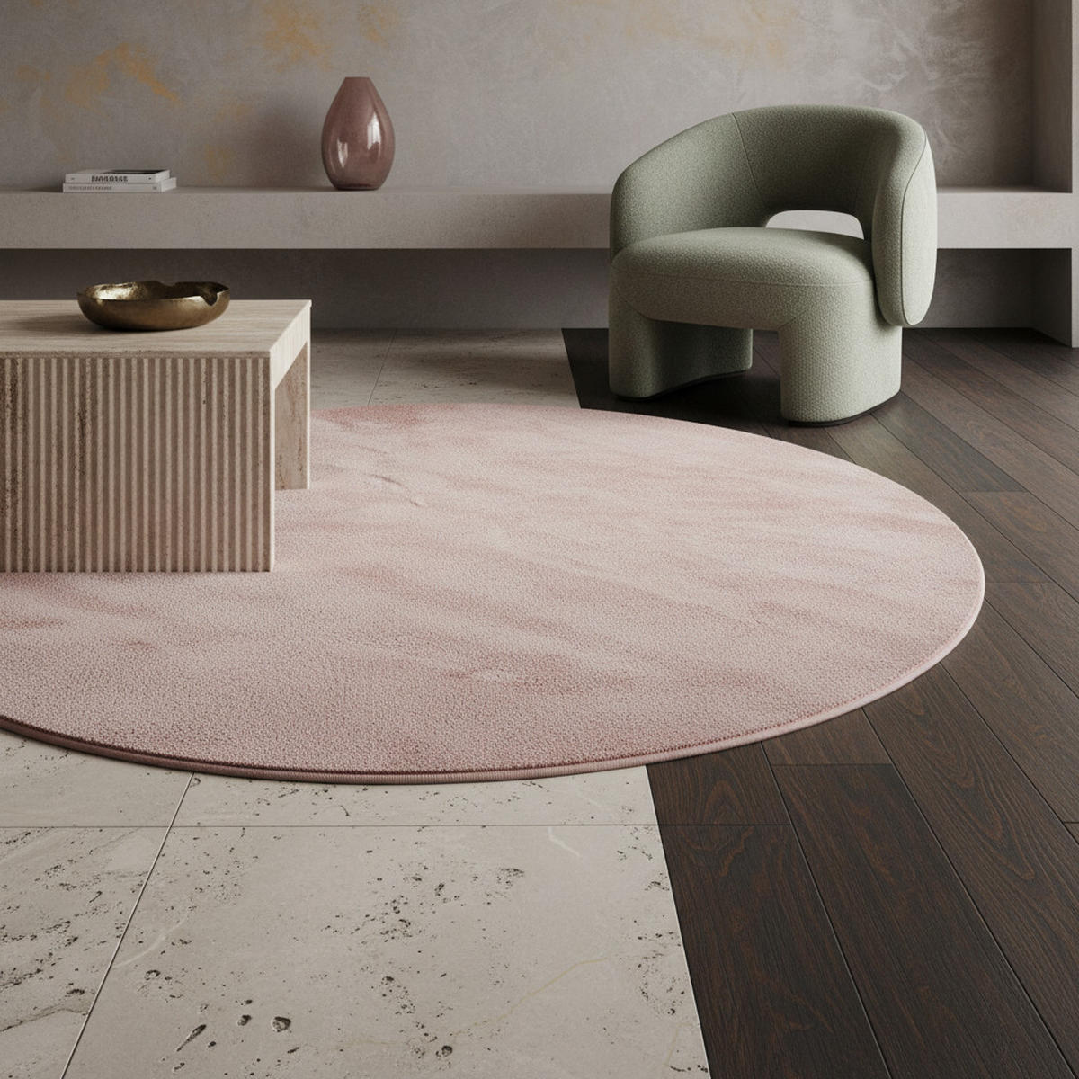 TEPPICH Kurzflor Uni-Farbe Microfaser Antirutsch Wohnzimmer waschbar Rosa Rund 200x200 - Rosa, Textil (200/200cm) - KADIMA DESIGN