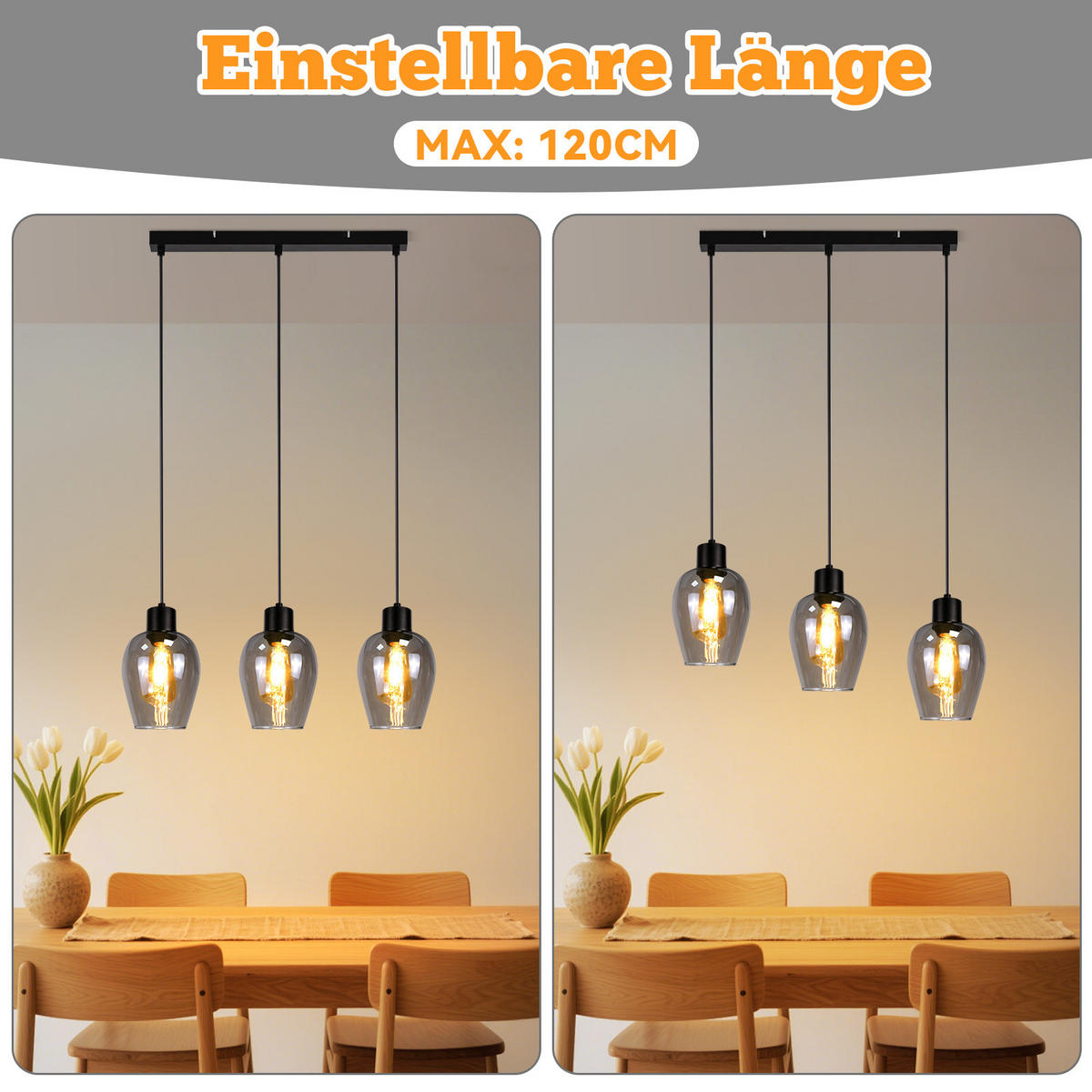 PENDELLEUCHTE Robert 48/5/120 cm - Schwarz, Glas (48/5/120cm) - ZMH