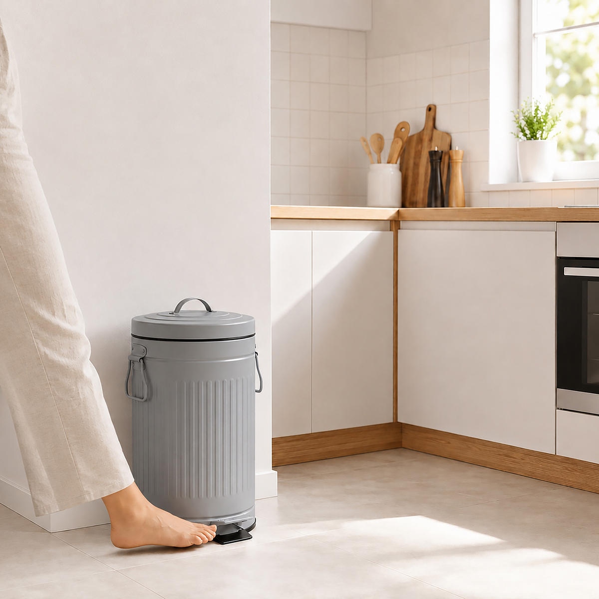 MÜLLEIMER Grau 12 l Tretpedal Softclose Metall - Grau, Kunststoff/Metall (25/41/25cm) - Relaxdays