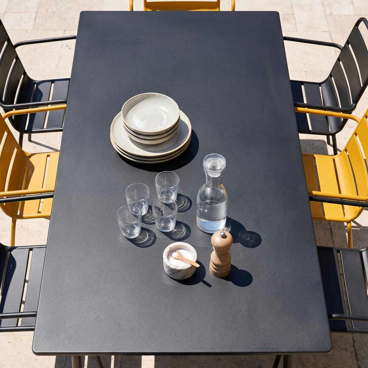 GARTENSET 9-tlg.,Grau/Gelb - Gelb, Metall - Oviala