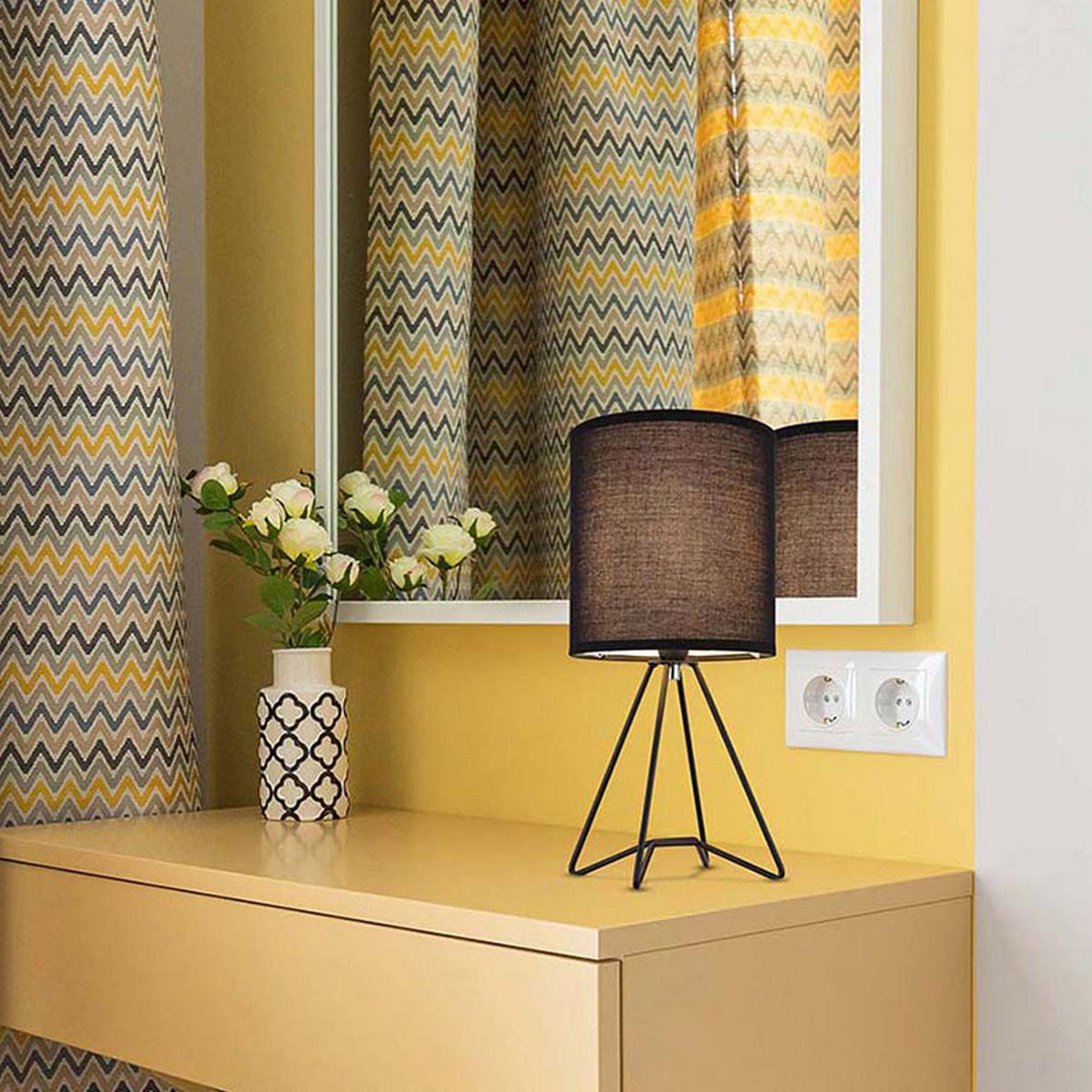 LED TISCHLEUCHTE TAMIAN Textil Schwarz - Schwarz, Metall (16/16/34.5cm) - Globo Lighting