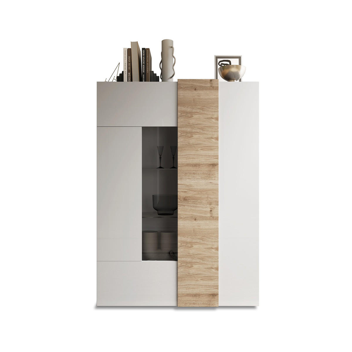 VITRINE 2-türig aus Glas ohne Beleuchtung Pluton - L121 cm - Weiß, Holzwerkstoff (44/169/121cm) - Calicosy