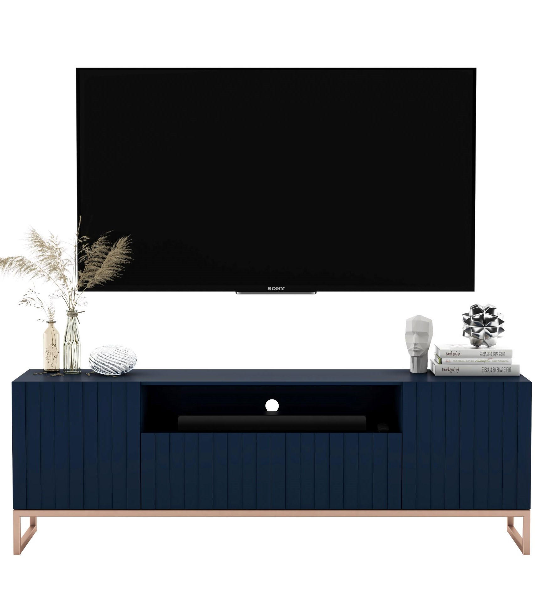 TV-SCHRANK Elpis2 Marineblau Matt mit Metallrahmen 150 cm - Blau/Kupferfarben, Holzwerkstoff/Metall (150/51.5/36.5cm) - Meble Lindner