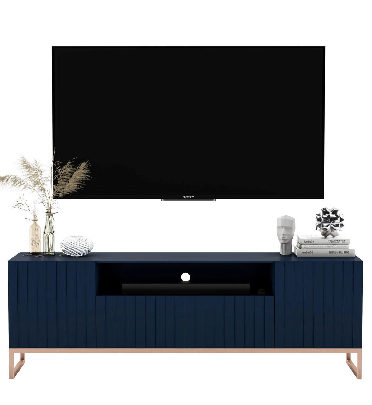 TV-SCHRANK Elpis2 Marineblau Matt mit Metallrahmen 150 cm - Blau/Kupferfarben, Holzwerkstoff/Metall (150/51.5/36.5cm) - Meble Lindner