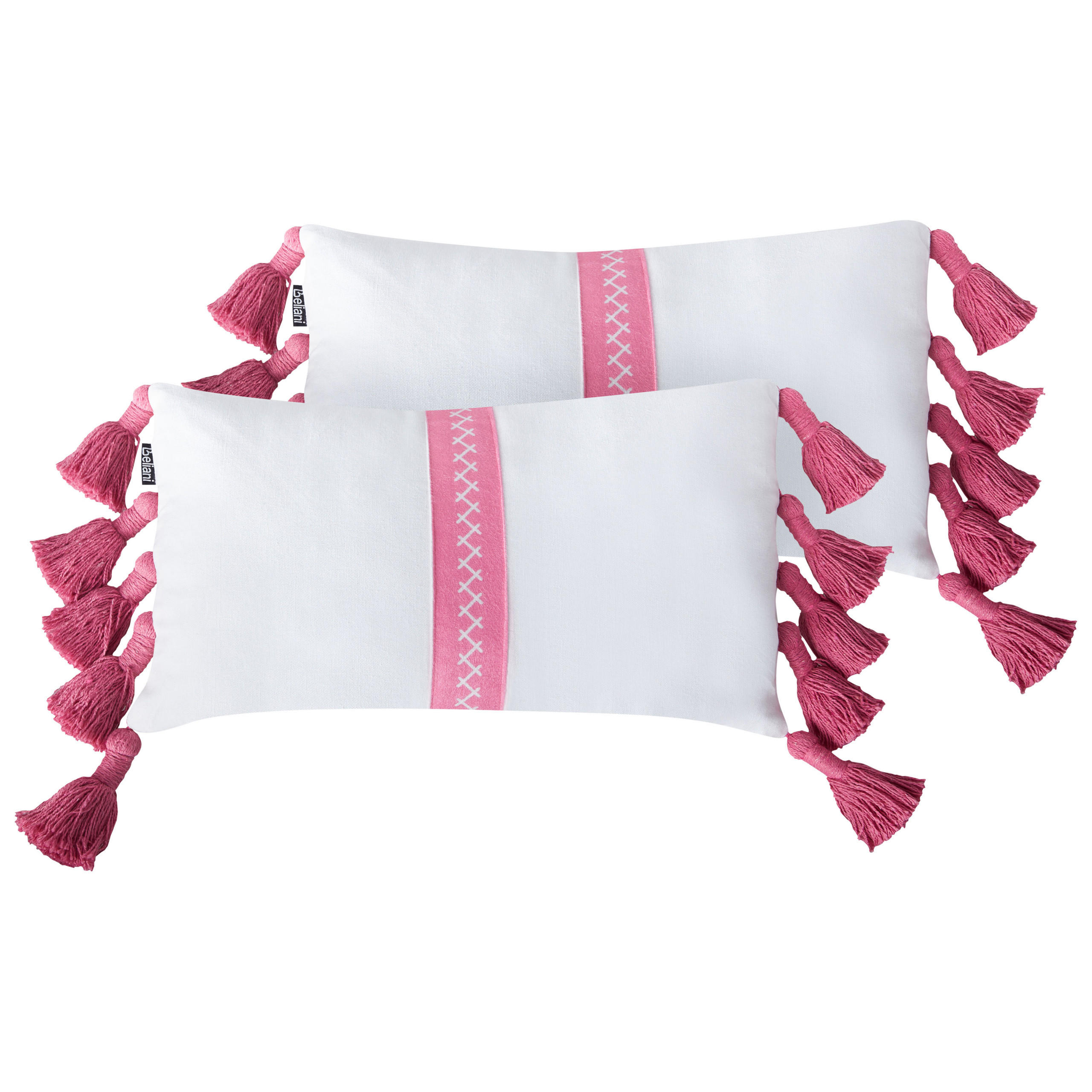 DEKOKISSEN 2er-Set Weiß 50/30 cm Lovely - Pink/Weiß, Naturmaterialien (50/30cm) - Beliani