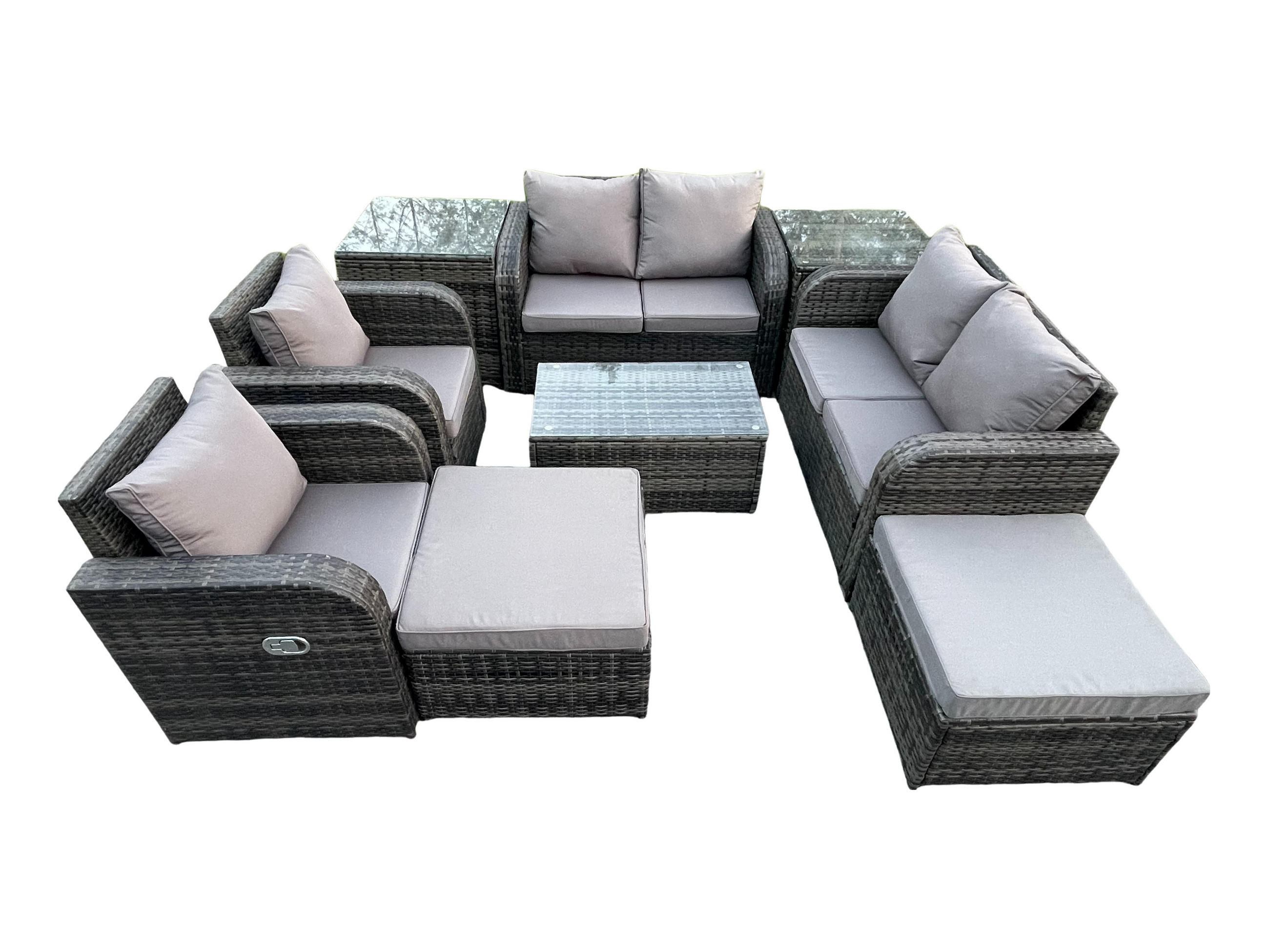 LOUNGESOFA-SET Polyrattan Dunkelgrau 8-Sitzer - Dunkelgrau, Metall - Fimous