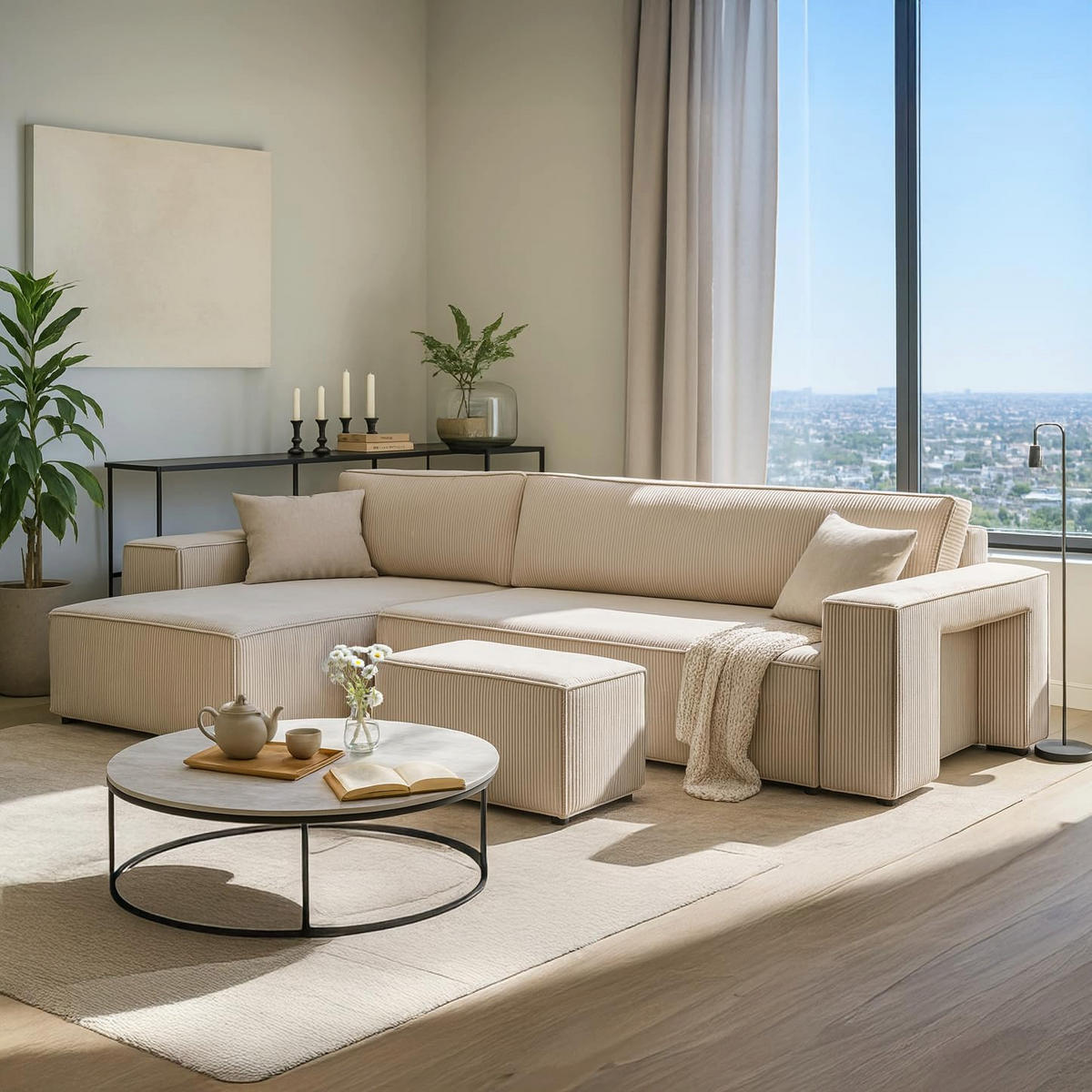 ECKSOFA Klara Creme - Creme, Textil (244/83/142cm) - Pillovely
