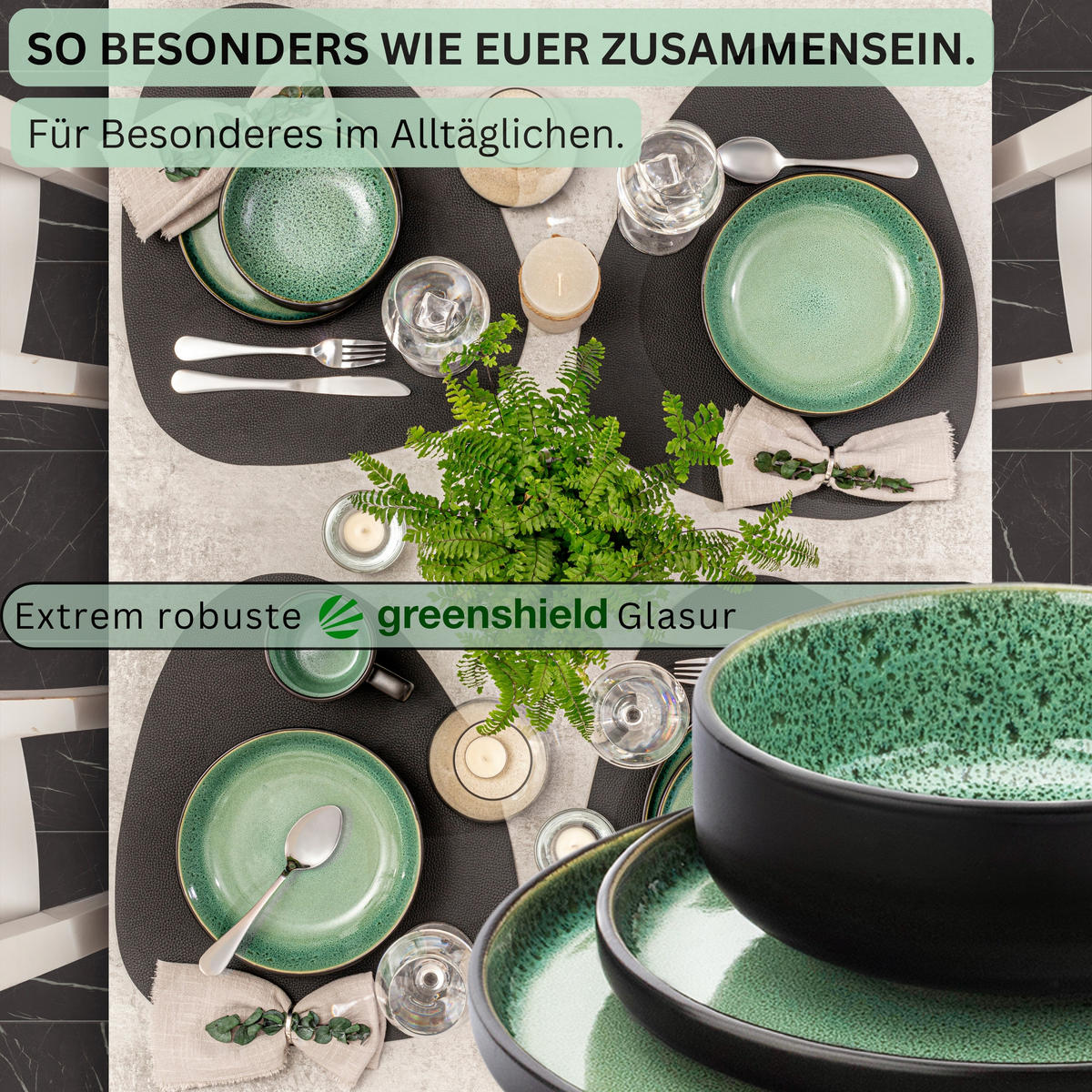TAFELSERVICE GREENWICH - 18 teilig aus Steingut - Grün, Stein (33/34/46.5cm) - Sänger