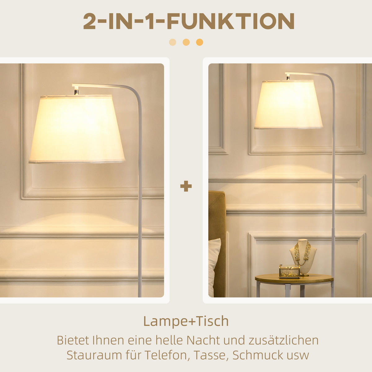 STEHLEUCHTE, Standlampe mit 2 Ablagen, 40 W Stehlampe, Standleuchte, Metall - Weiß, Metall (43/39.5/162cm) - HOMCOM