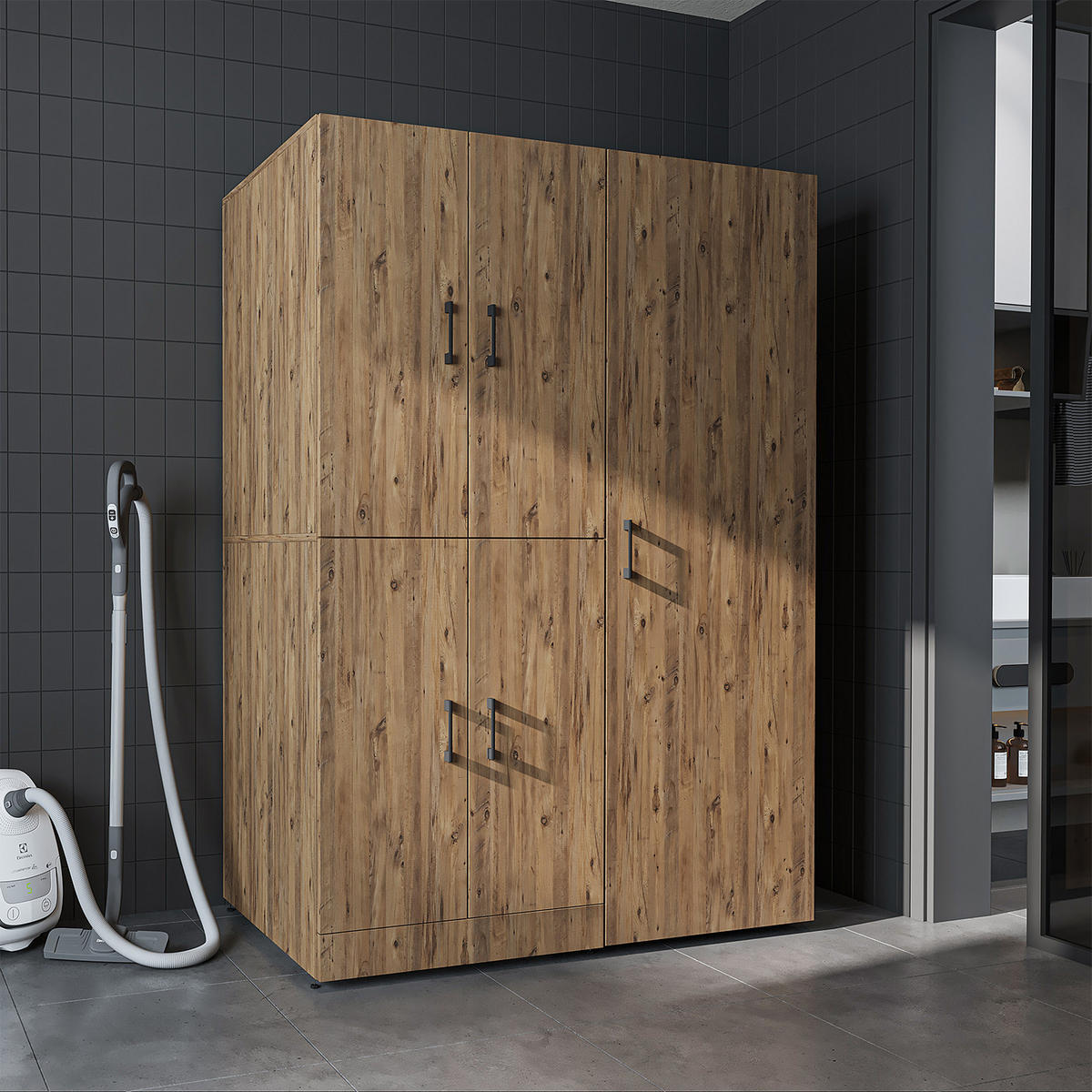 WASCHMASCHINENSCHRANK DORA-II 130cm Breit, 186cm Hoch - Eichefarben, Holzwerkstoff (130/186/73.8cm)
