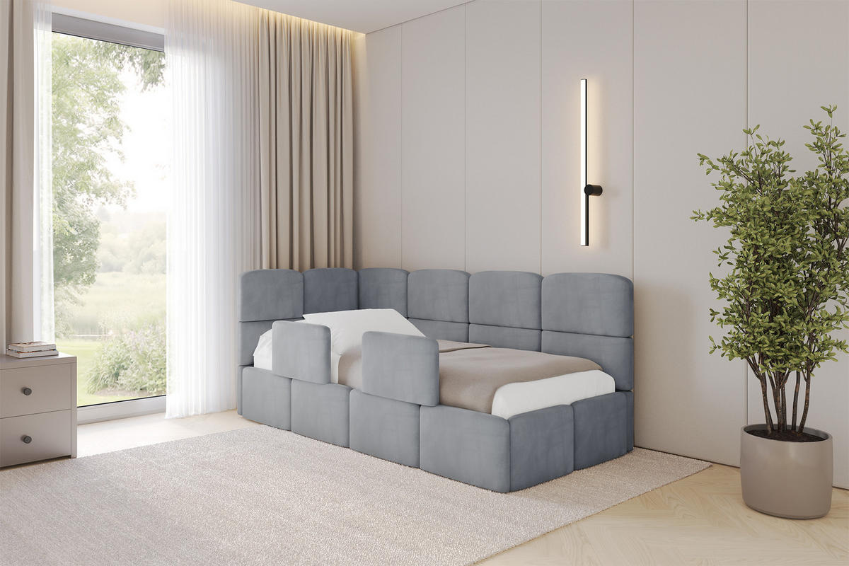 EINZELLBETT Jugendbett mit Bettkasten, Rechts - KIVY 100x200 Grau - Grau, Holzwerkstoff/Textil (100/200cm) - ALTDECOR