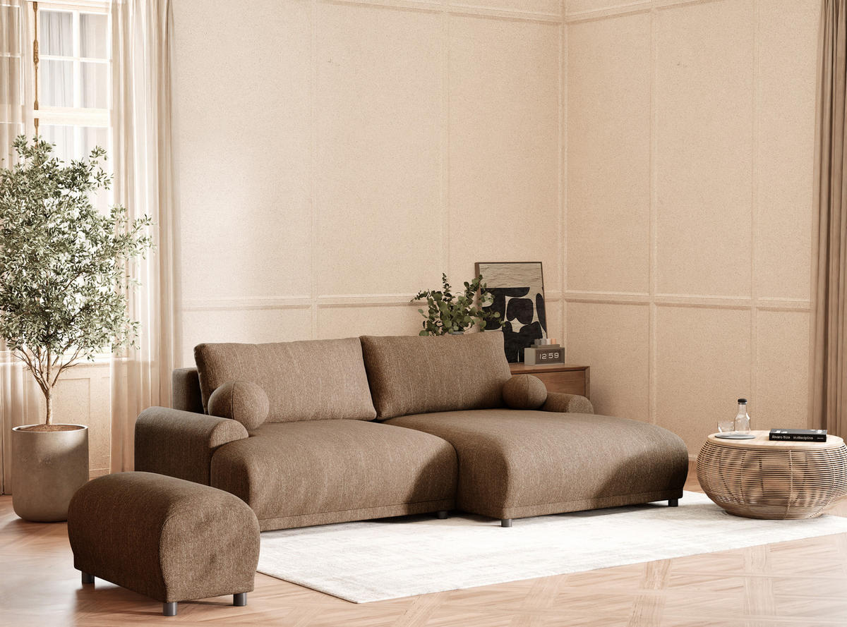 ECKSOFA MIT SCHLAFFUNKTION Tallin Braun Webstoff - Schwarz/Braun, Holz/Holzwerkstoff (240/145cm) - Maison de Reve
