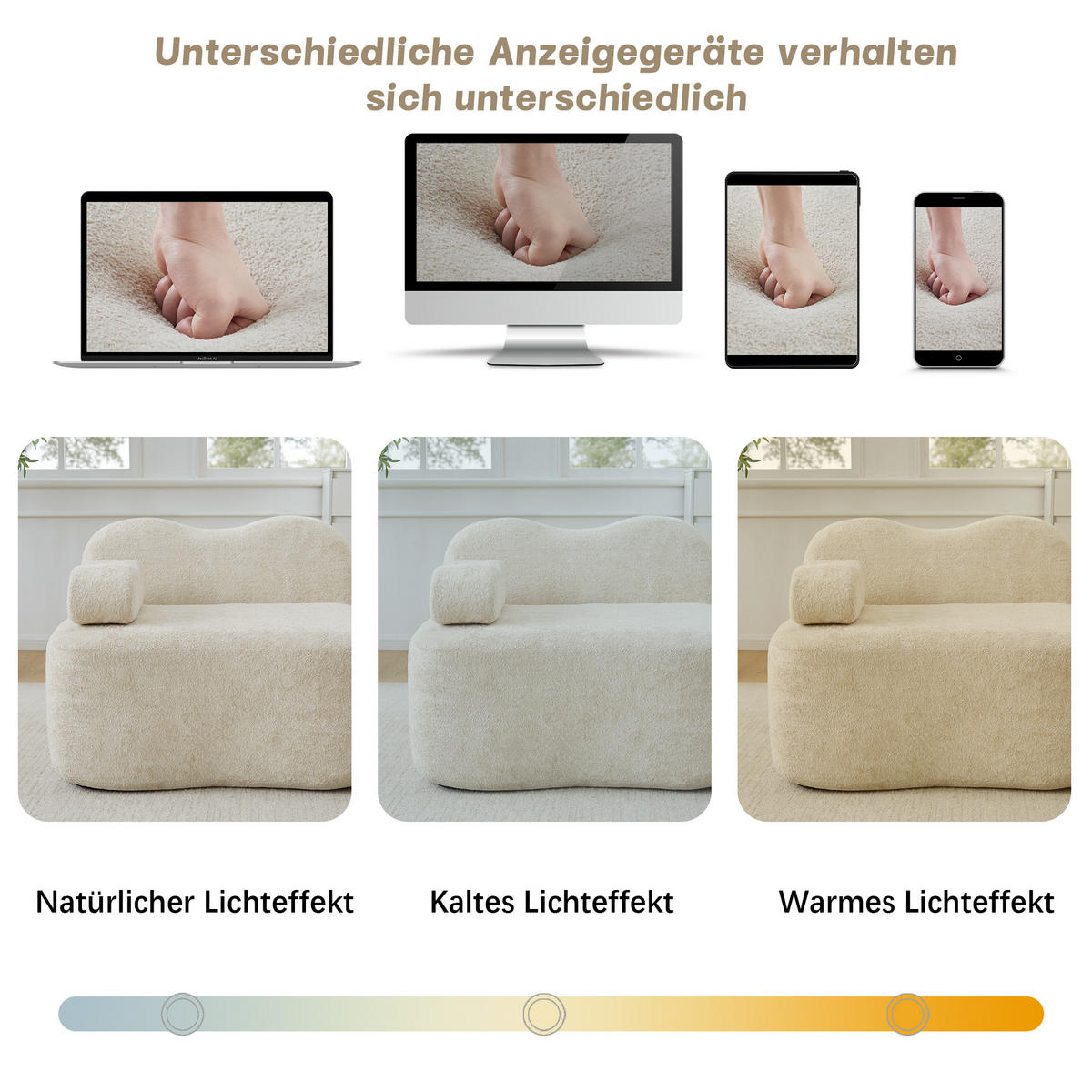 3-SITZER Sofa 288×98×70 cm Samt rahmenlos modular, beige - Beige, Textil (98/70/288cm)