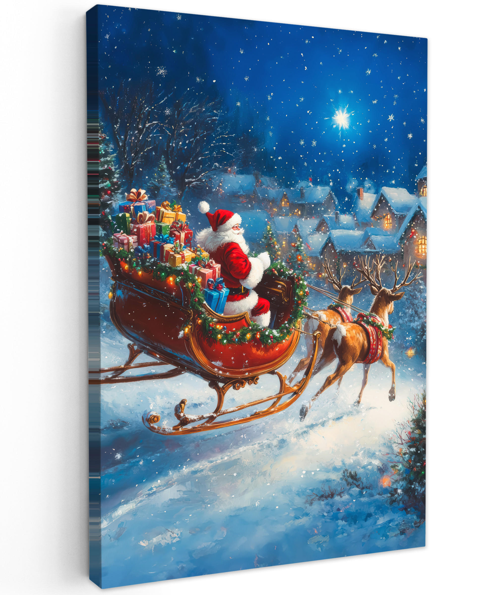 LEINWANDBILD Weihnachtsmann - Rentier - Weihnachten - Schnee 40x60 cm - Cognac, Textil (40/60cm) - MuchoWow