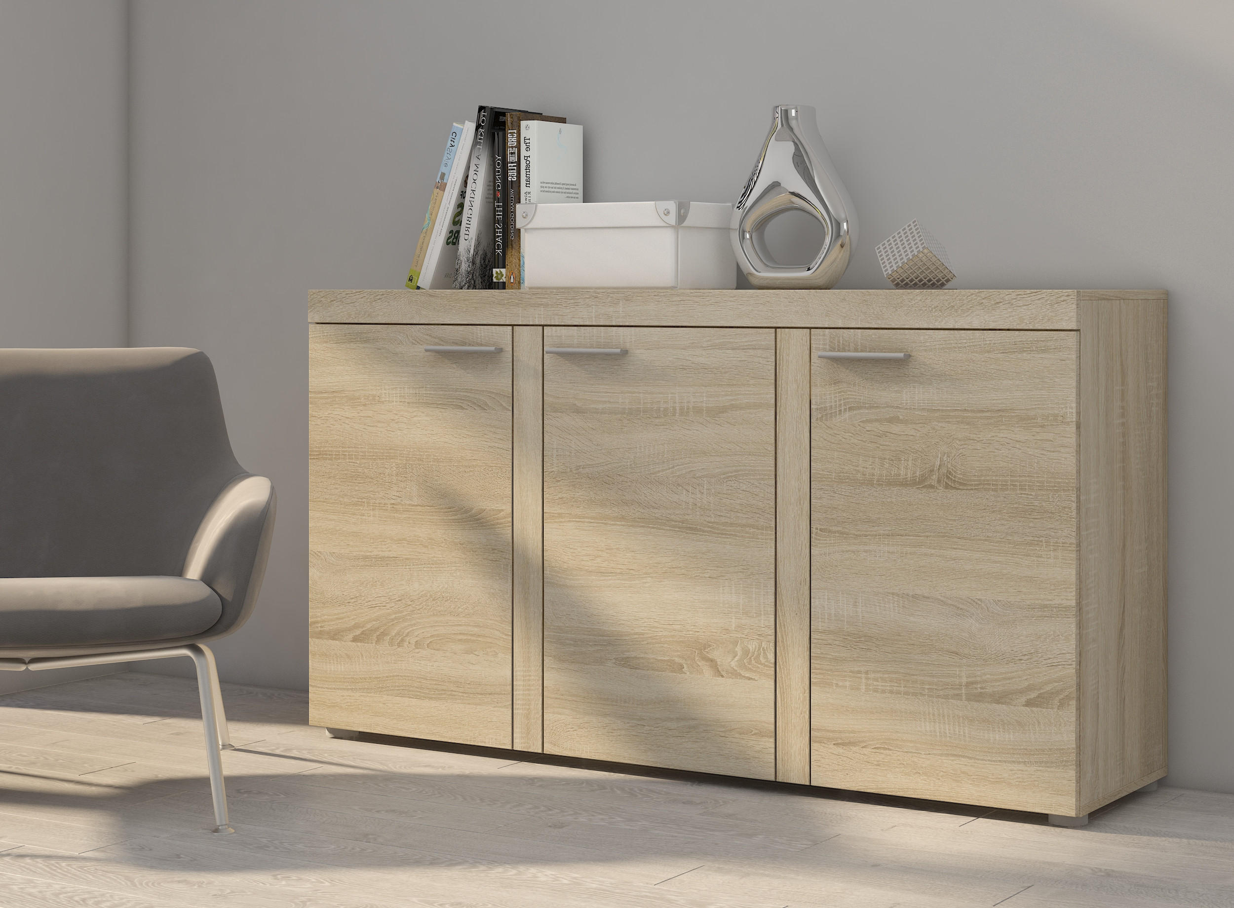 SIDEBOARD OKTAWIA 3F - Sonoma Eiche, Holzwerkstoff (149/82/40cm) - Meblini