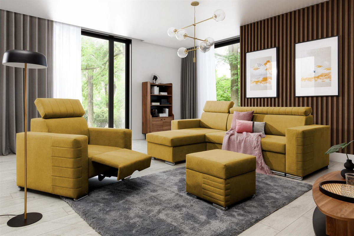 ECKSOFA Canton In Camelia - Gelb, Holzwerkstoff/Textil (260/173cm) - Fun Möbel