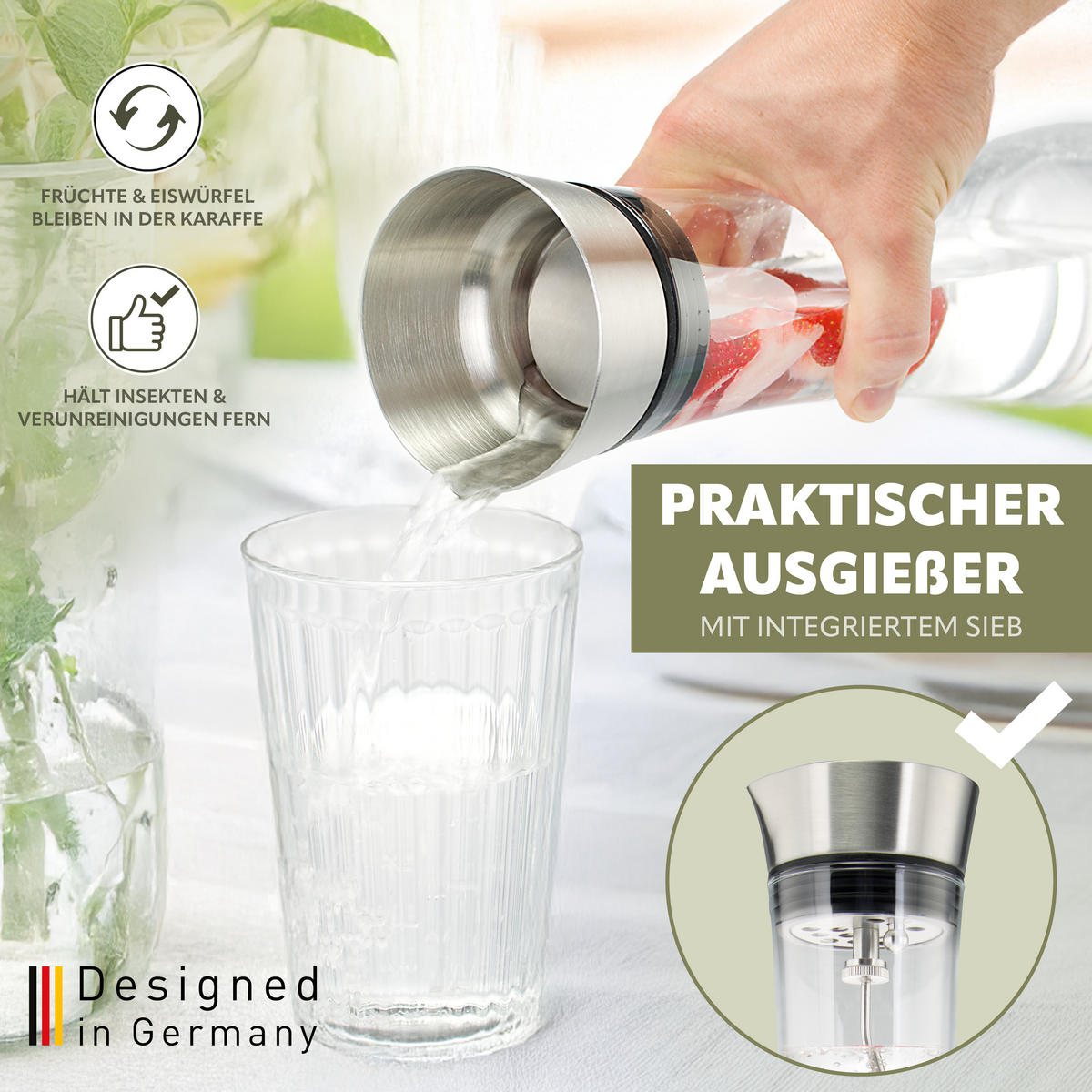 GLASKARAFFE 1,2 Liter, silber - Edelstahlfarben, Glas (1.2L) - bremermann