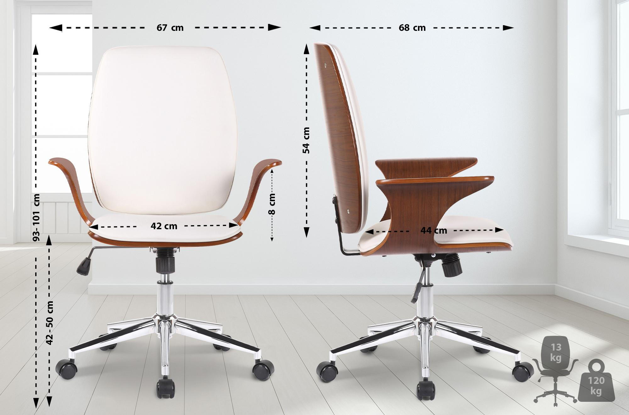 Thumbnail - CLP Drehstuhl, Weiß, Walnuss, Textil, 67x93x68 cm, Arbeitszimmer, Bürostühle, Drehstühle