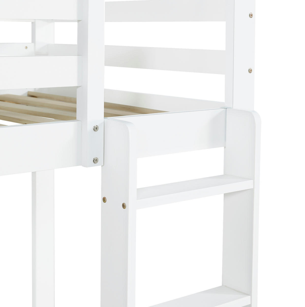 ETAGENBETT aus Holz 90x200 cm Weiß mit 2 Schubladen, offenem Regal, Leiter und Schutzgeländer - Weiß, Holz (90/200cm) - Modfu