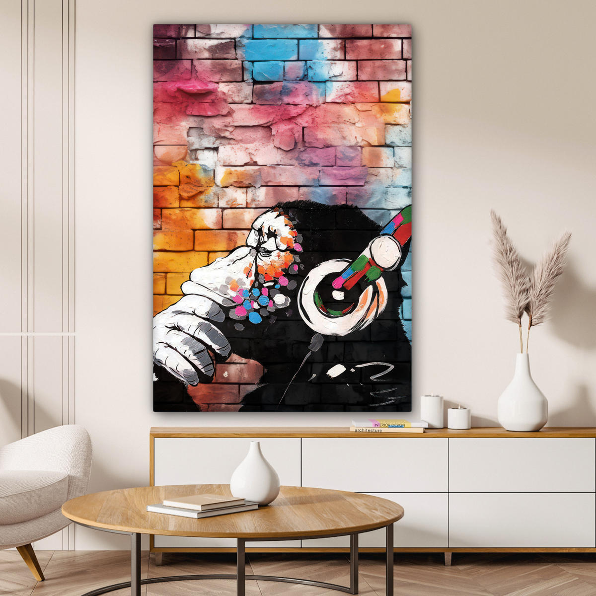 LEINWANDBILD Affe - Graffiti - Musik Deko XXL 80x120 cm - Multicolor, Textil (80/120cm) - MuchoWow