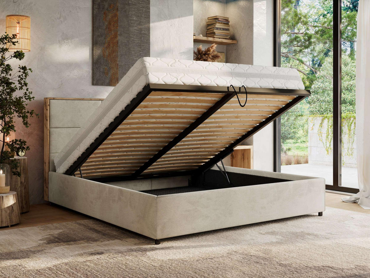 POLSTERBETT LERIO CLASSIC 180/200 - Beige Velvet - ohne Matratze - Beige, Textil (180/200cm) - MKS