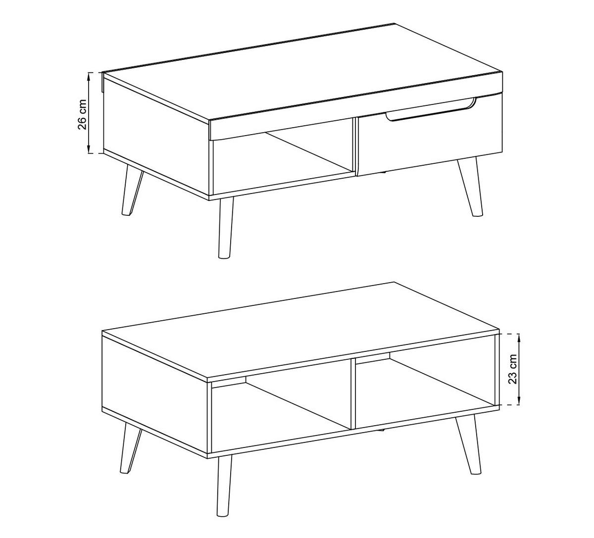 COUCHTISCH Nodis Weißer Glanz, Kaffeetisch mit Schubladen - Braun/Weiß, Holzwerkstoff (67/107/46cm) - Bettso
