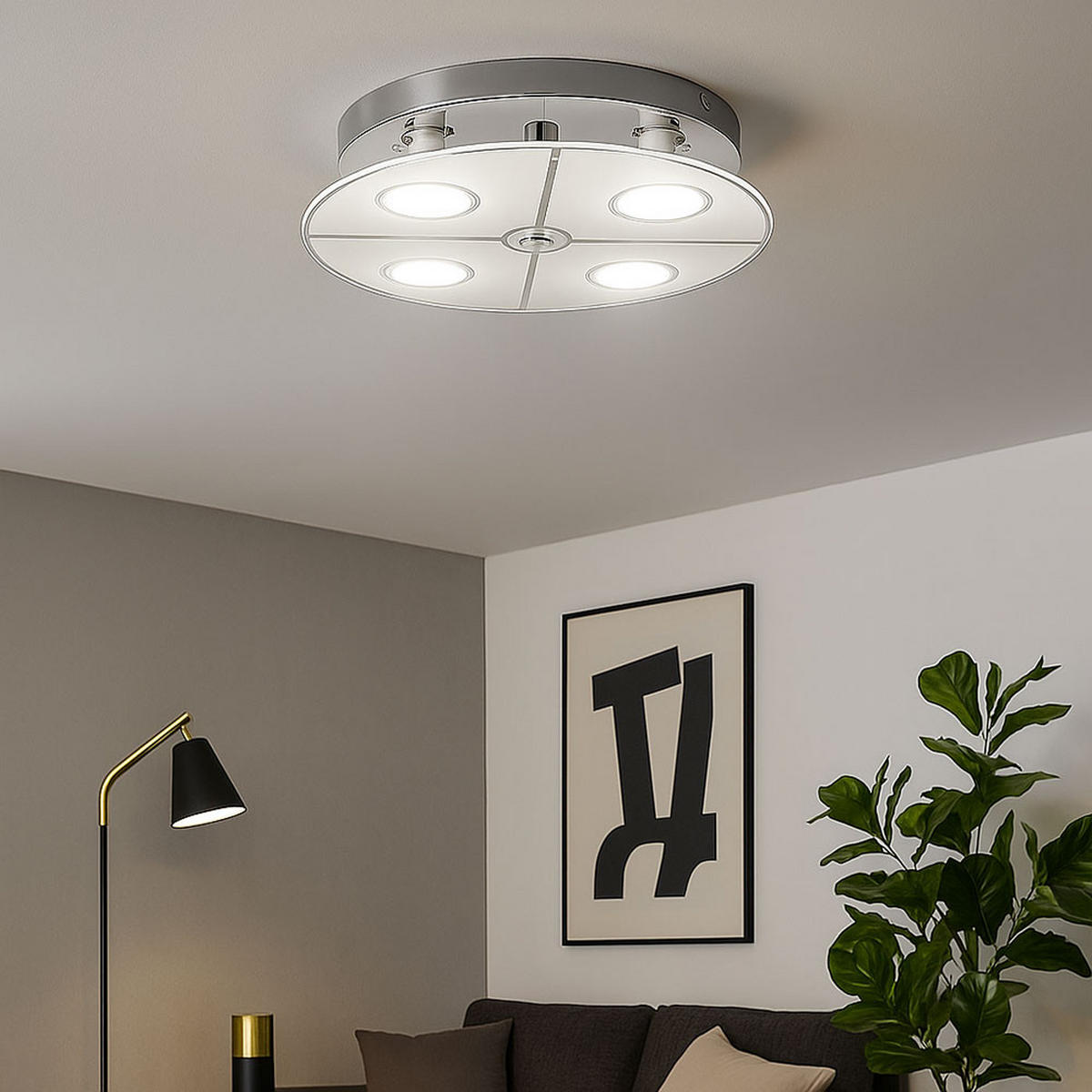 LED DECKENLEUCHTE RENE Metall Silber 2er Set - Silberfarben, Glas (30/30/7.5cm) - Globo Lighting