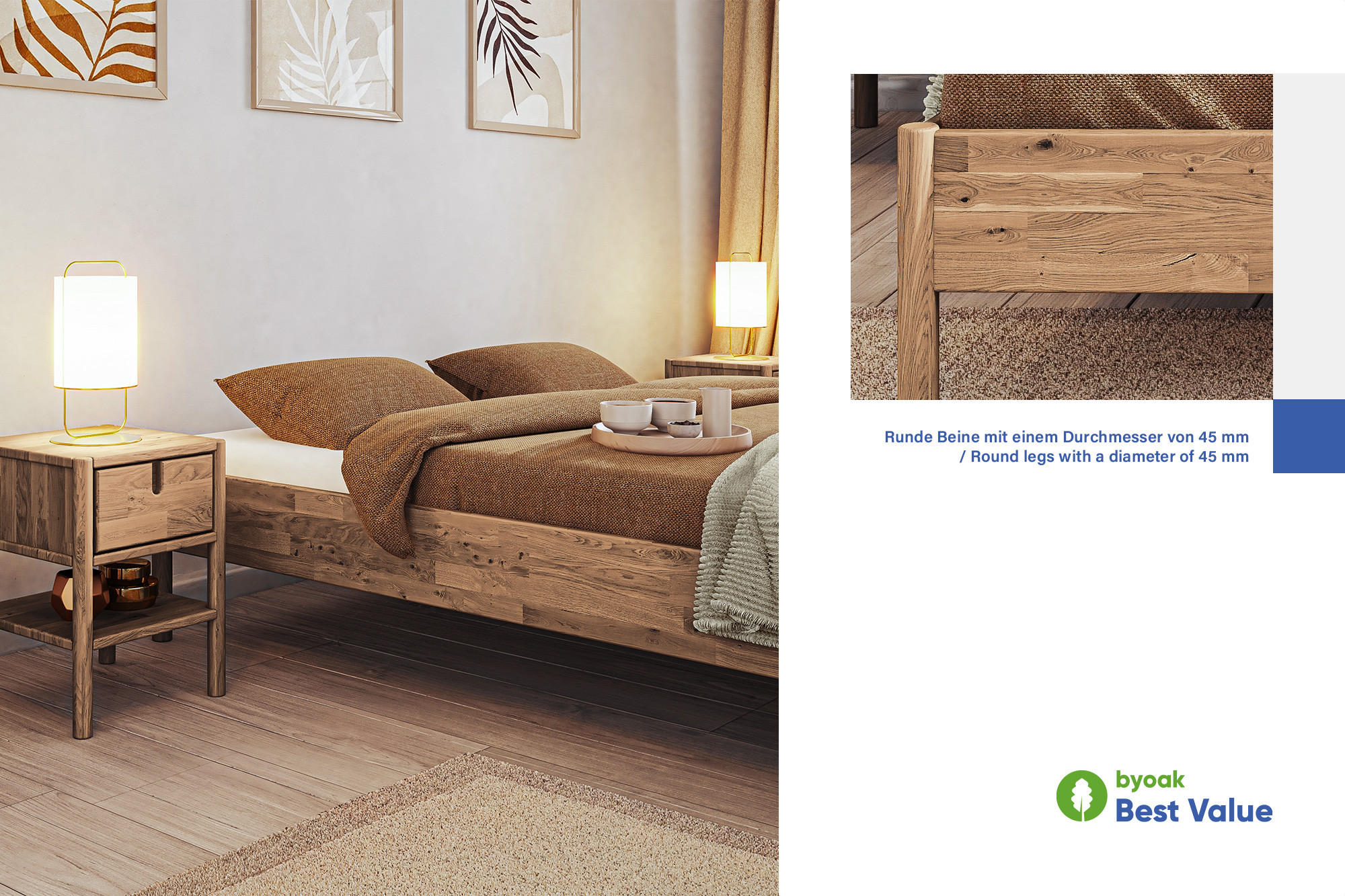 Thumbnail - byoak Massivholzbett, Wildeiche, Holz, Echtholz,Eiche, 200x200 cm, Schlafzimmer, Betten