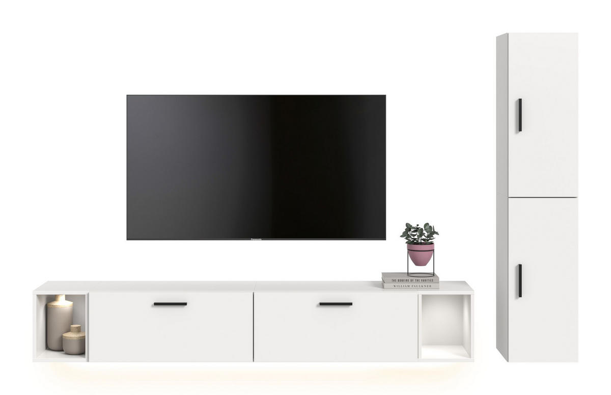 WOHNWAND INKL BELEUCHTUNG The One weiß 259/34/182 cm - Weiß, Holzwerkstoff (259/182/34cm) - Xonox