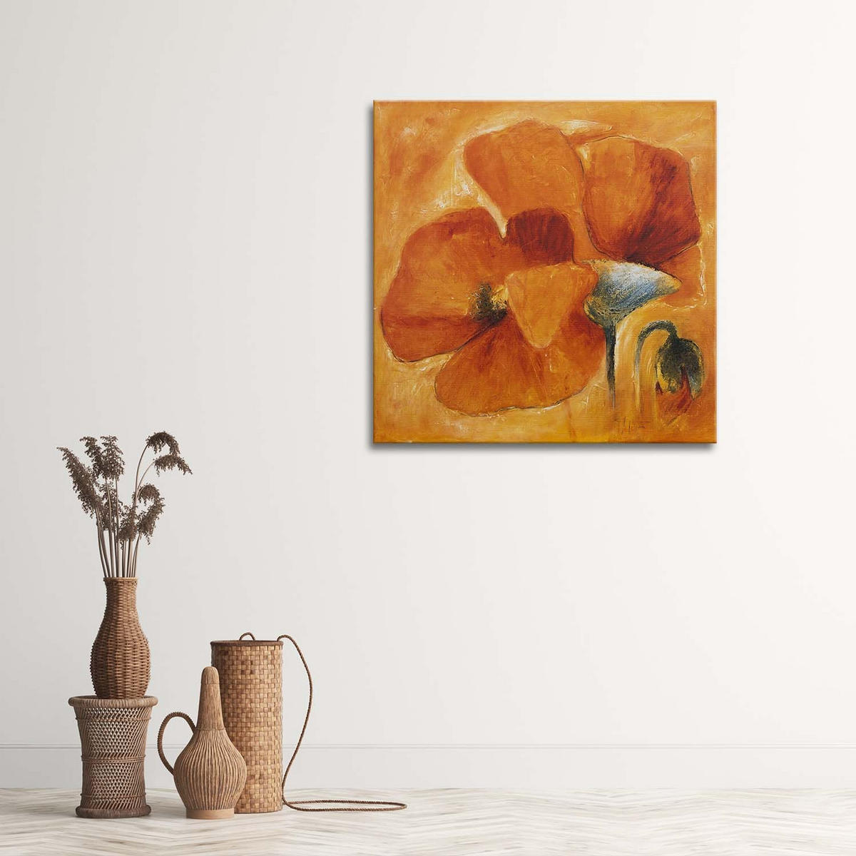 LEINWANDBILD, Orangefarbene Mohnblumen in Nahaufnahme - Orange, Textil (40/40cm) - Feeby
