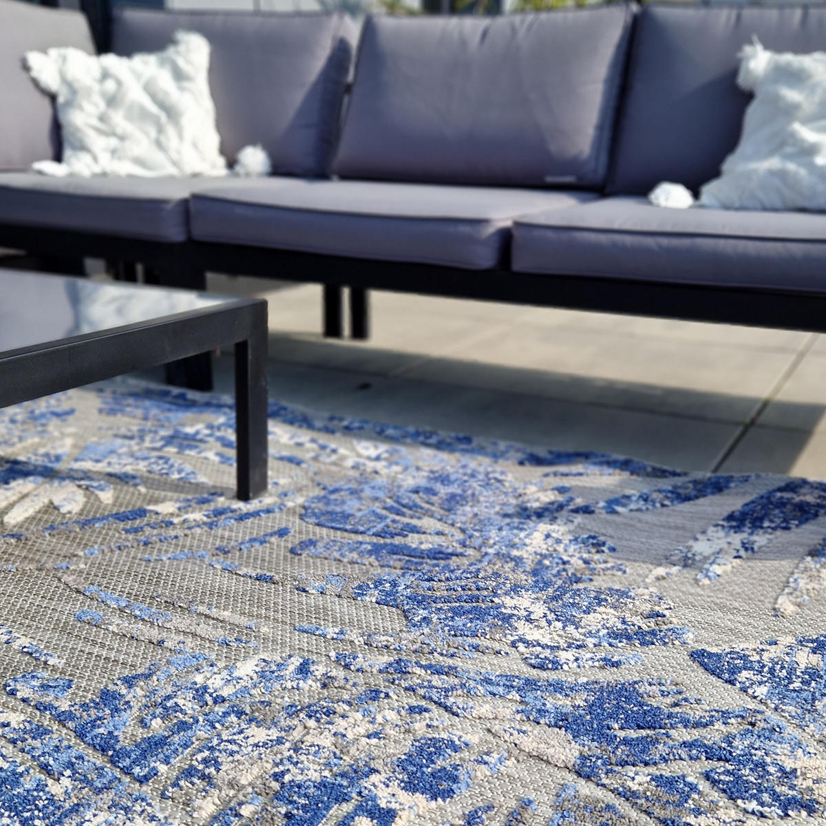 TEPPICH Outdoor Blue Pflanzlich Kurzflor Rechteckig Grey - 120x170 cm - Blaugrau, Textil (120/170cm) - Mazovia