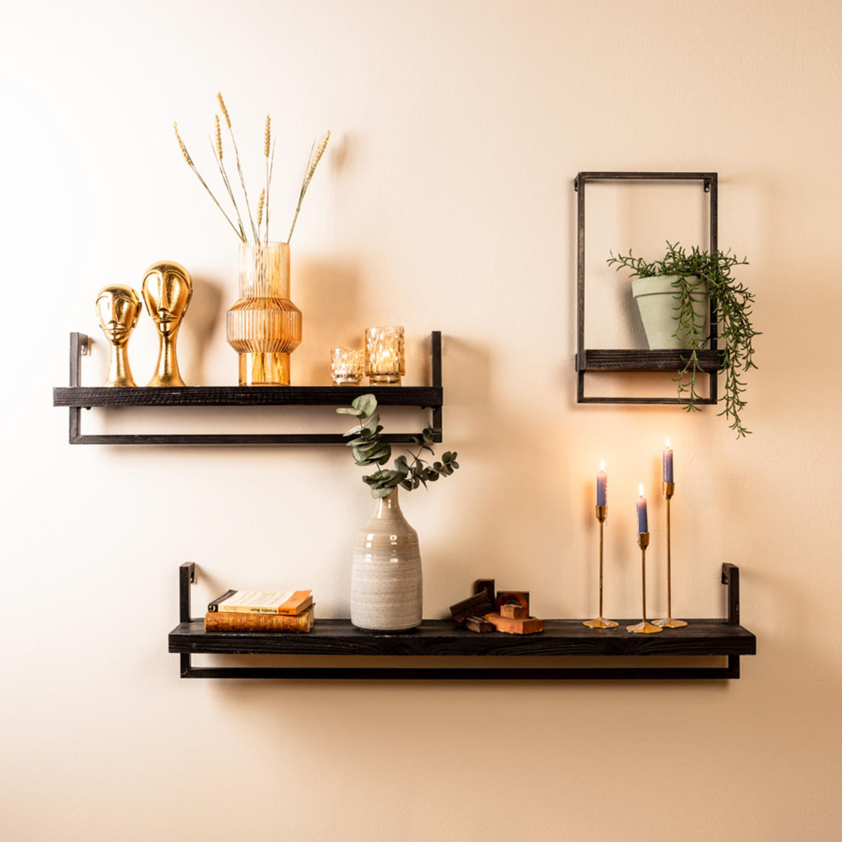 WANDREGAL Maddison Schwarz 60/15/30 cm - Schwarz, Metall (15/30/60cm) - Light & Living