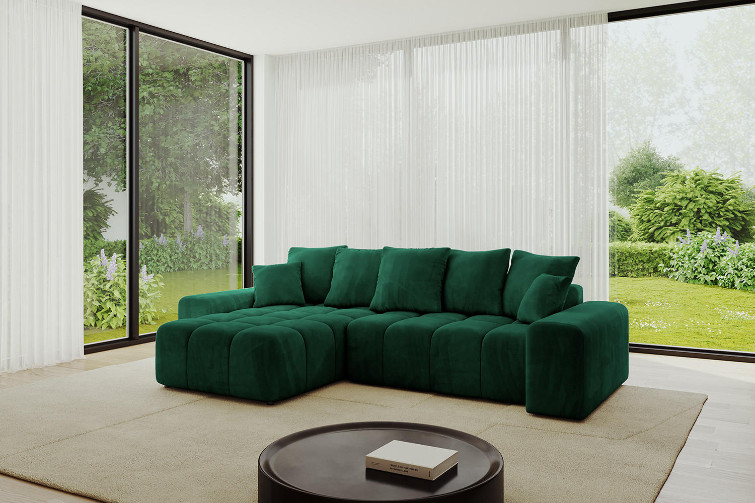 ECKSOFA Ottomane links/rechts ENIL-L 290x175x84 Dunkelgrün Velours - Dunkelgrün, Holzwerkstoff/Kunststoff (290/175cm) - ALTDECOR