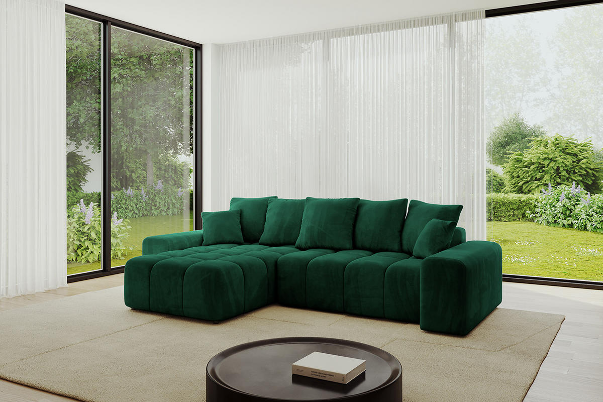 ECKSOFA Ottomane links/rechts ENIL-L 290x175x84 Dunkelgrün Velours - Dunkelgrün, Holzwerkstoff/Kunststoff (290/175cm) - ALTDECOR