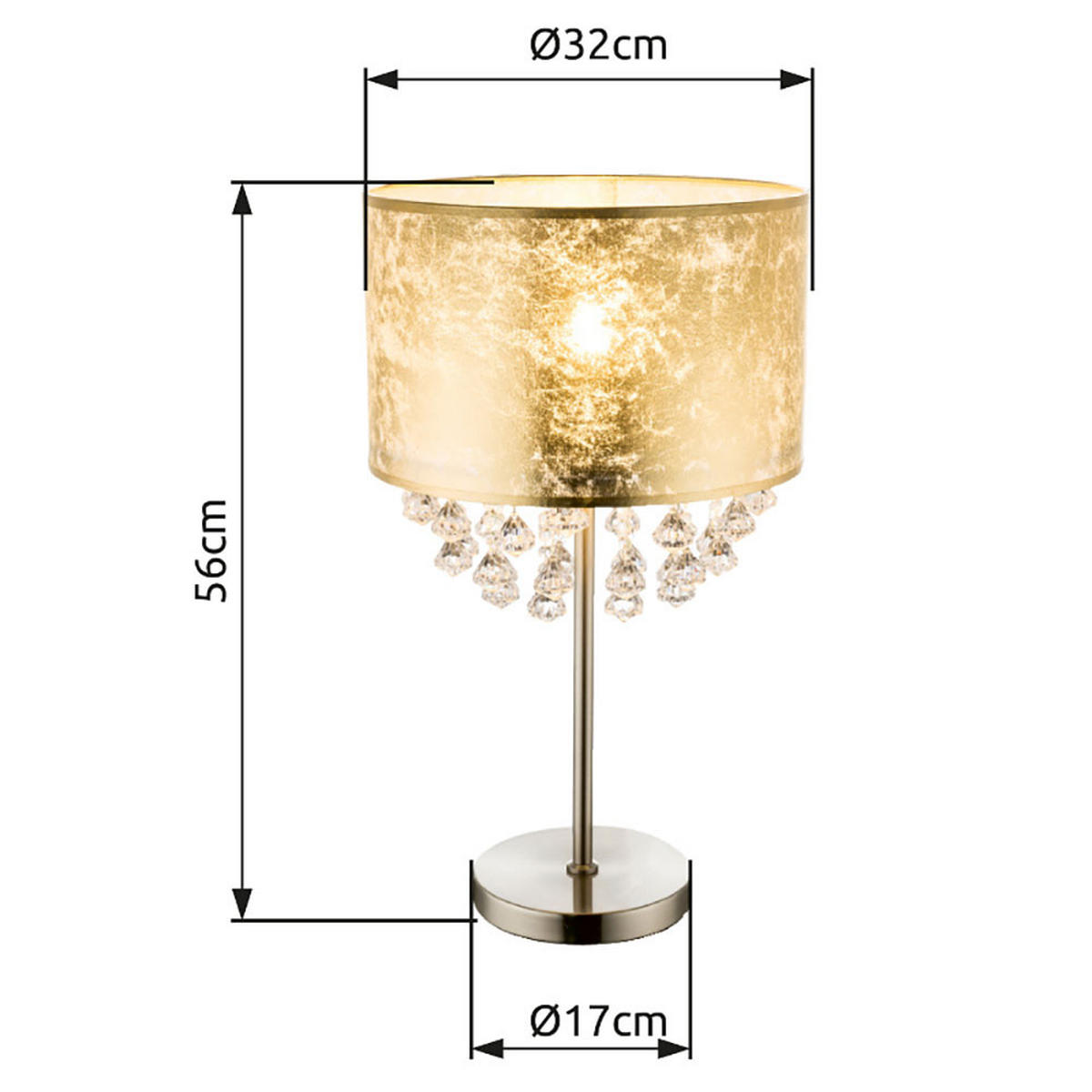 LED TISCHLEUCHTE Metall Gold Textil - Goldfarben, Metall (32/32/56cm) - Globo Lighting