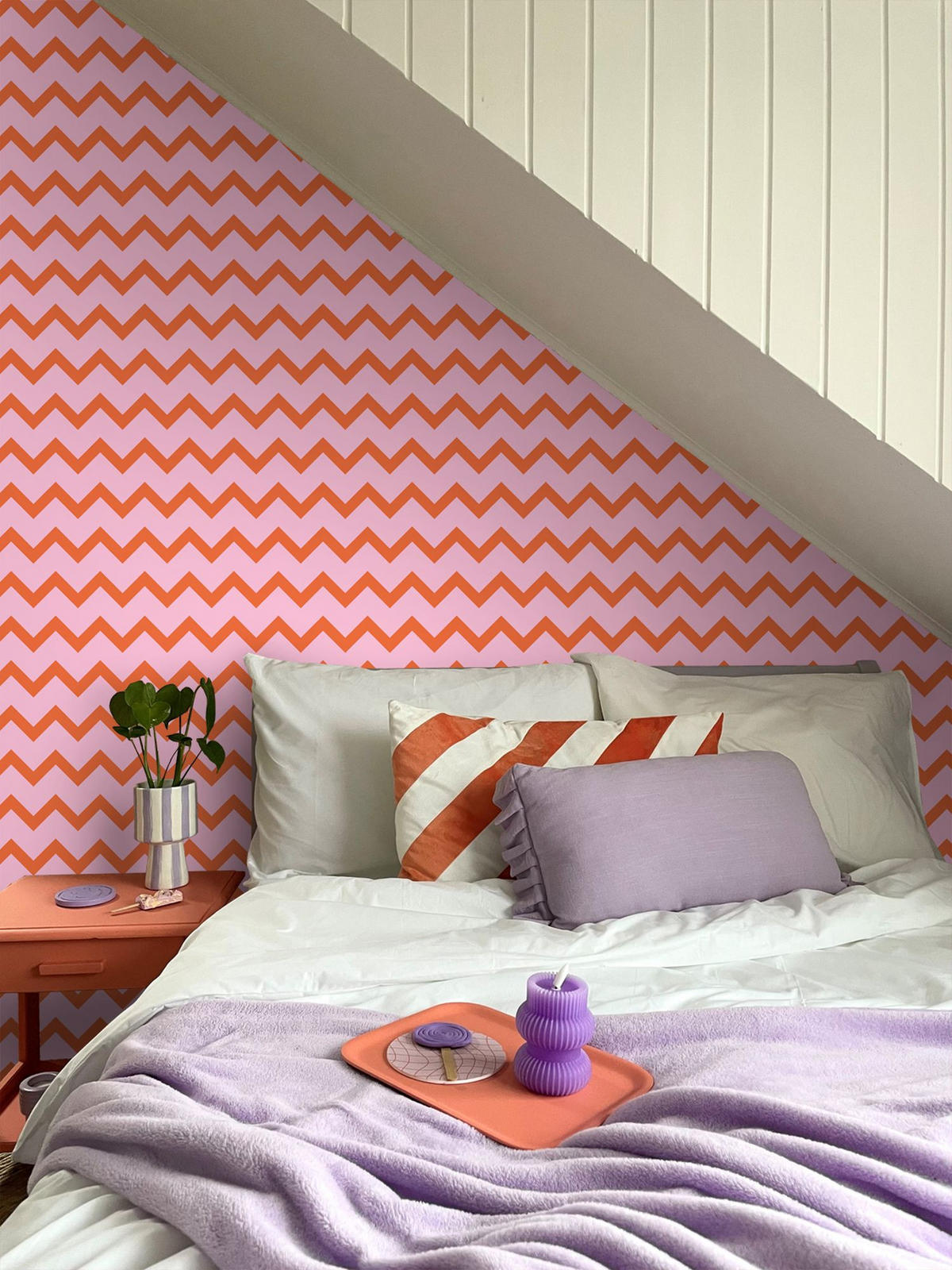 TAPETE Zickzack-Motiv 50 x 900 cm - Orange, Papier (50/0.1cm) - ESTAhome