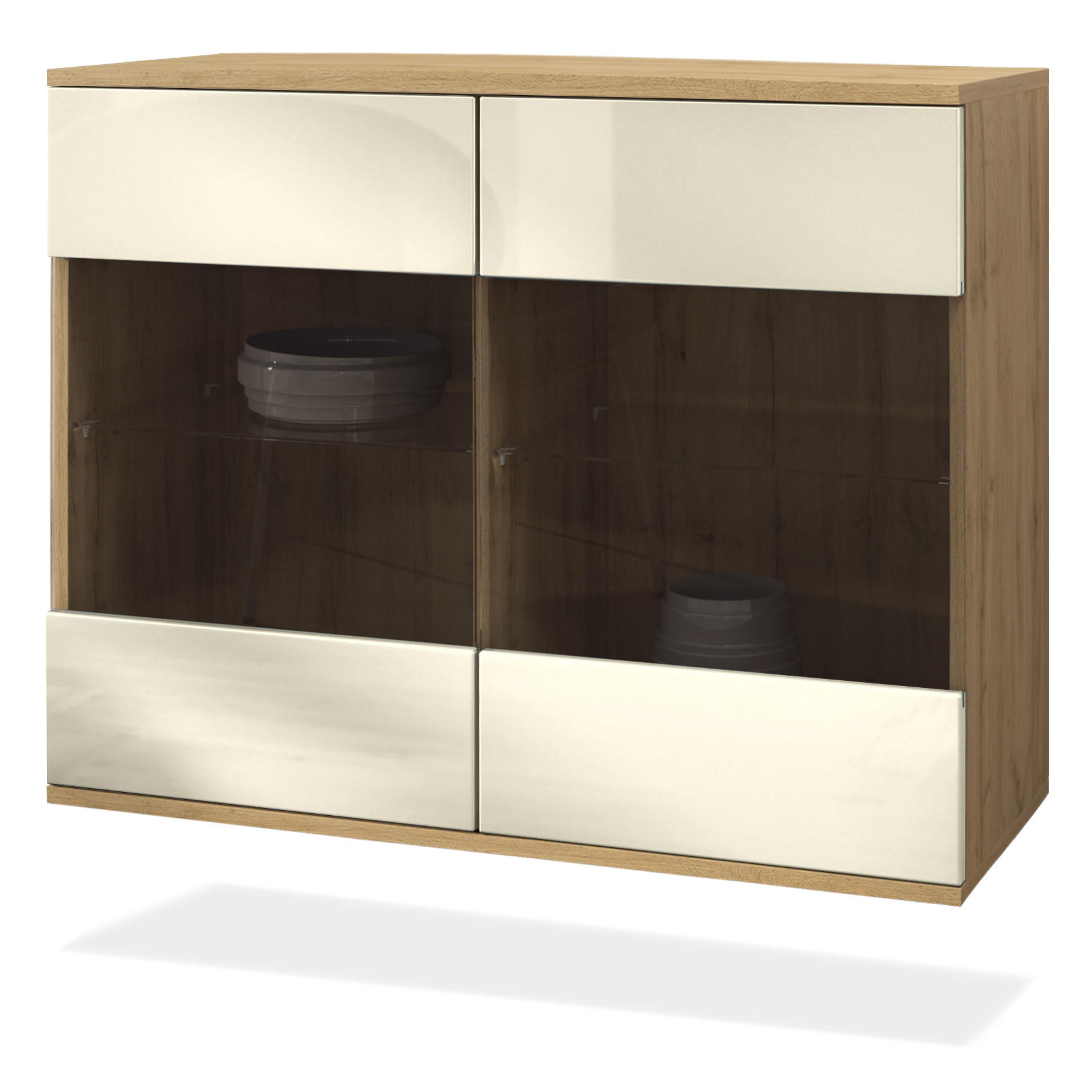 KOMMODE Bari Creme Hochglanz - Creme, Holzwerkstoff (92.5/73.5/35cm) - Vladon
