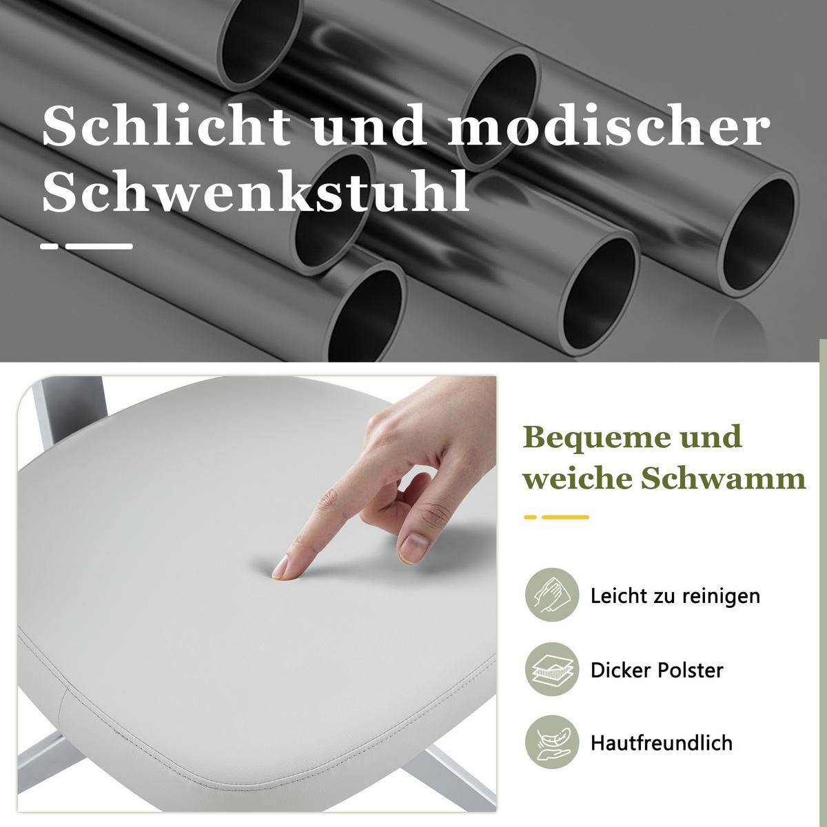 STUHL-SET DE-36678 2 Stück 360° drehbar mit Polsterung Grau - Hellgrau, Metall (50.5/77/54.5cm) - ComfortXL