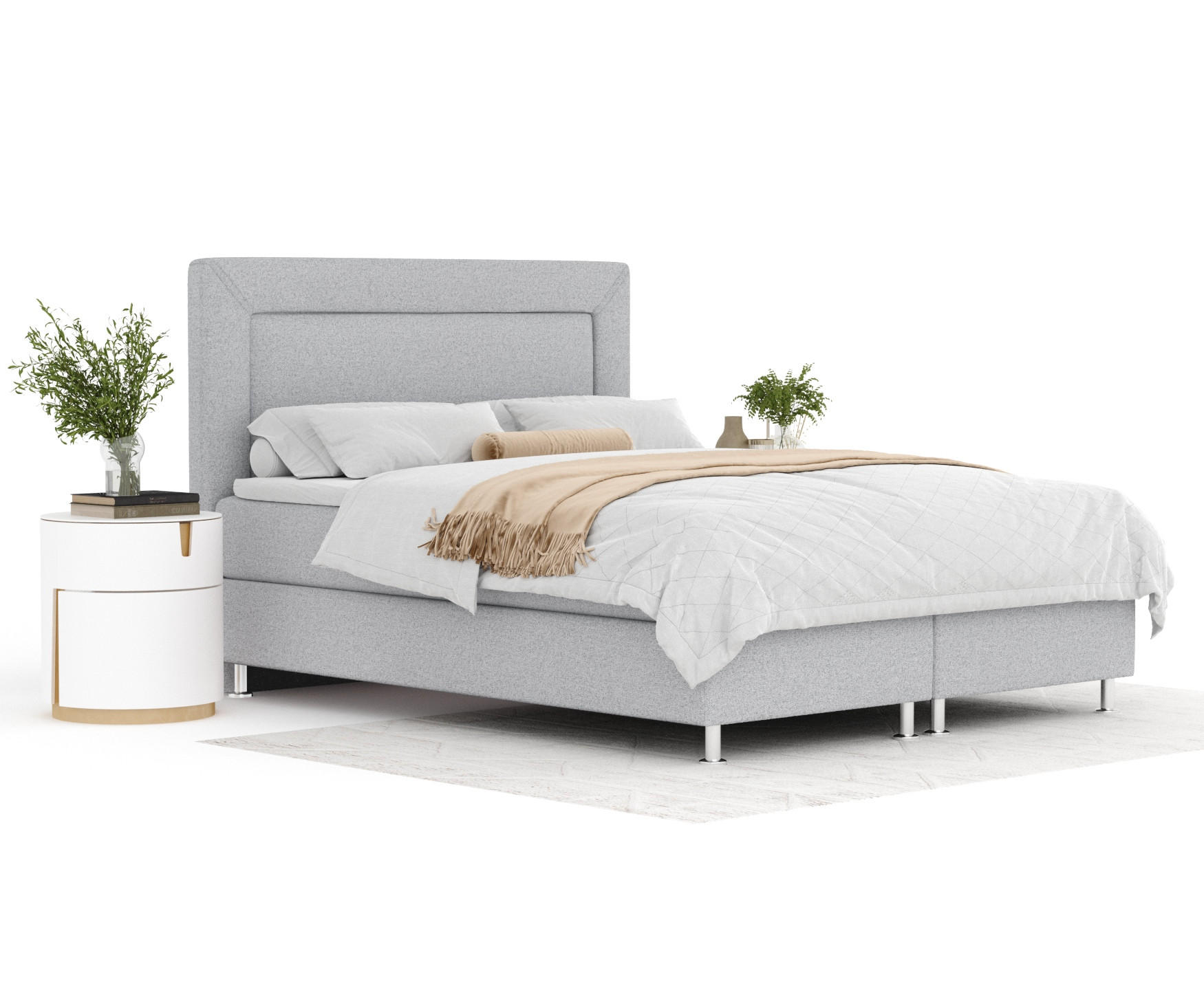 BOXSPRINGBETT Laguno Hellgrau 160/200 cm mit Latex-Topper - Silberfarben/Hellgrau, Holz/Holzwerkstoff (160/200cm) - Maison de Reve