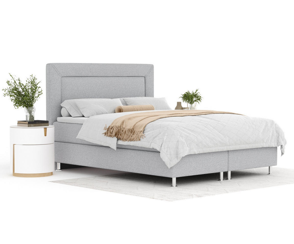 BOXSPRINGBETT Laguno Hellgrau 160/200 cm mit Latex-Topper - Silberfarben/Hellgrau, Holz/Holzwerkstoff (160/200cm) - Maison de Reve