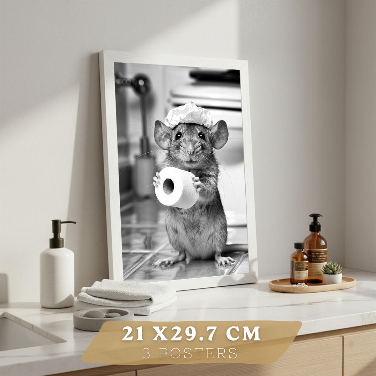 PLAKAT Sada 3 dekorativních nástěnných tisků - koupelnová dekorace se zvířaty. Obrázky koal. Velikost Bílý rám A3 - bílá, papír (29.7/42/3cm) - Nacnic