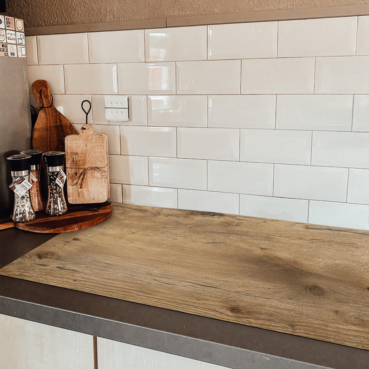 HERDABDECKPLATTE Holz - Braun - Holzoptik Induktionsschutz 91.6x52.7 cm - Eichefarben, Kunststoff (91.6/52.7/0.2cm) - MuchoWow