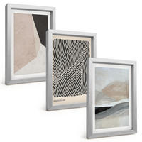 BILDER SET 3er Set - 20x30 cm Silberner Rahmen - Abstrakte Muster in Beige und Grau - Silberfarben, Kunststoff (20/30cm) - TULUP