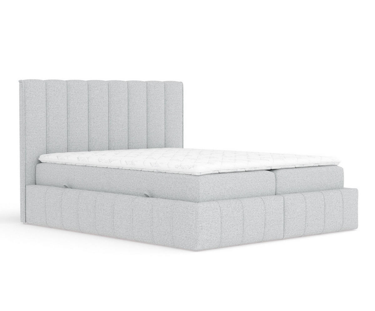 BOXBETT Moretti Hellgrau 140/200 cm mit Matratze und Topper - Hellgrau/Schwarz, Holz/Holzwerkstoff (140/200cm) - Maison de Reve