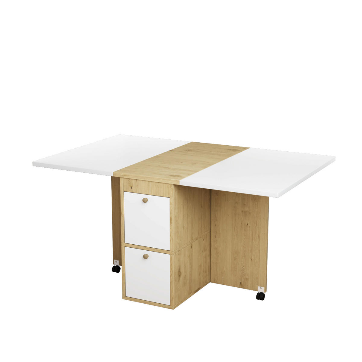 TISCHGRUPPE für 4 Personen klappbar und ausziehbar in Weiß/Eiche - Weiß, Holzwerkstoff (80/75/120cm) - BEAOK