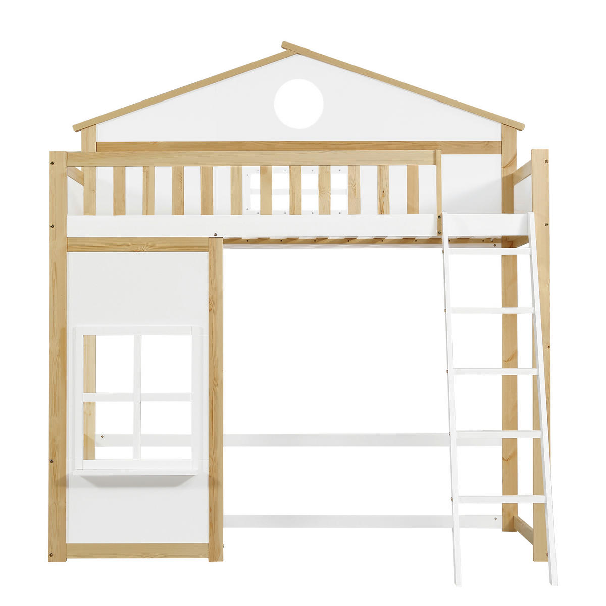 ETAGENBETT 90/200 cm weiß und natur aus Massivholz mit Treppe - Weiß, Holz (90/200cm) - OKWISH