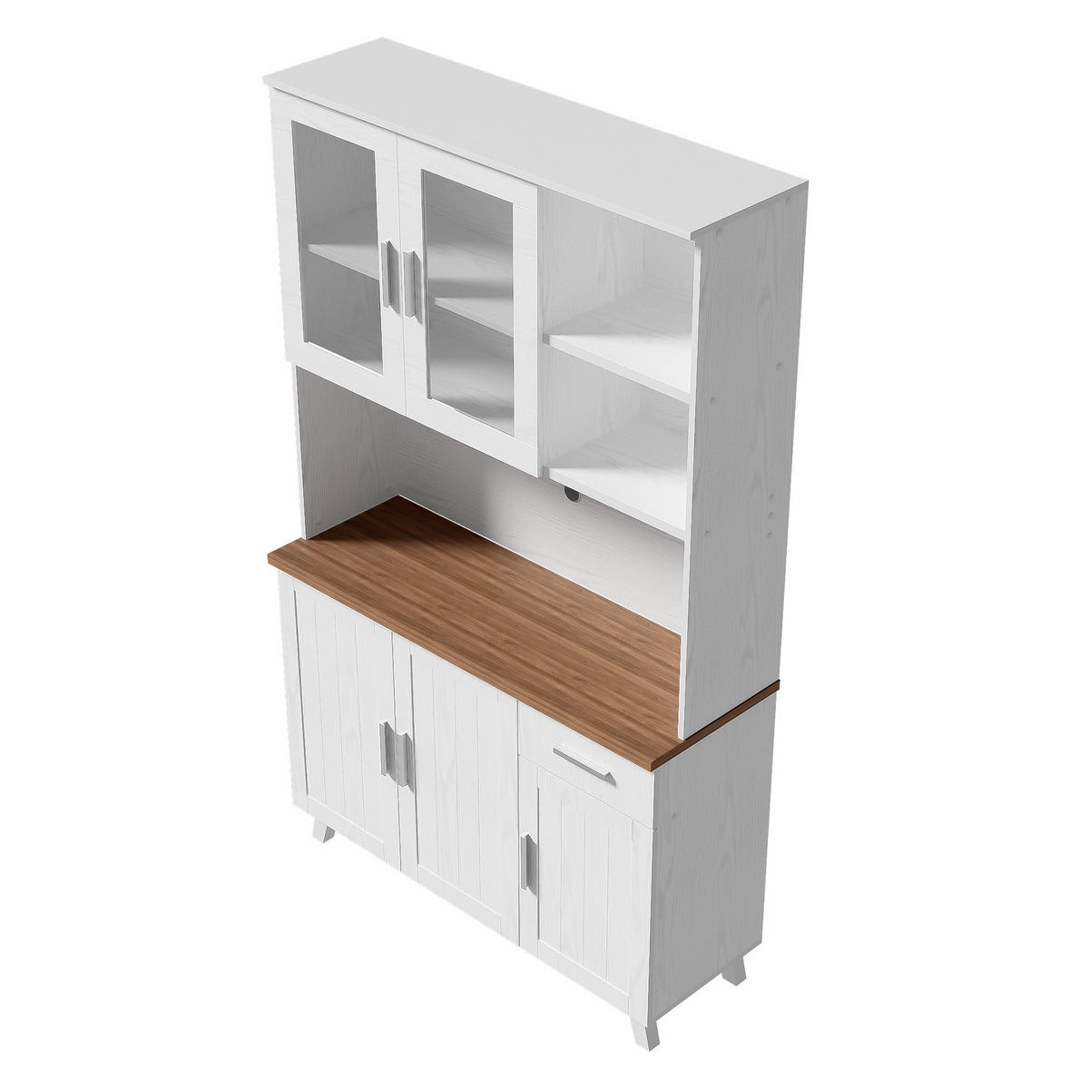HIGHBOARD in Weiß mit Schubladen und Glastüren für Wohnzimmer und Esszimmer, B114/T40/H190 cm - Transparent/Weiß, Holzwerkstoff (114/190/40cm) - STILVORA